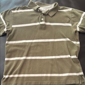 Old Navy Olive Green Striped Polo Shirt